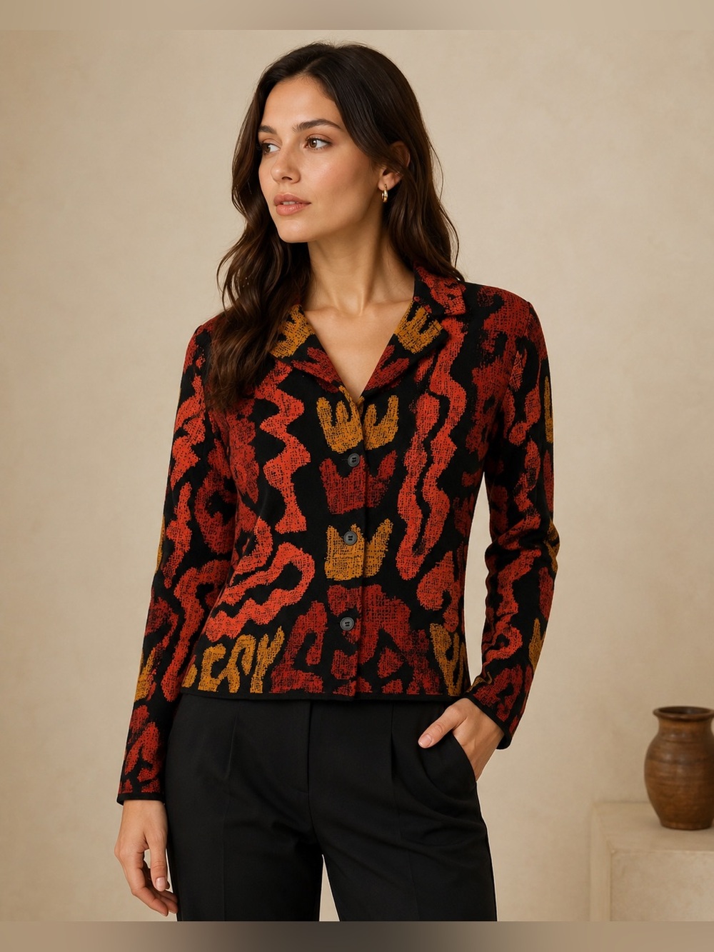 Peruvian Connection Pima Cotton Abstract Jacquard Cardigan Jacket S Art to Wear